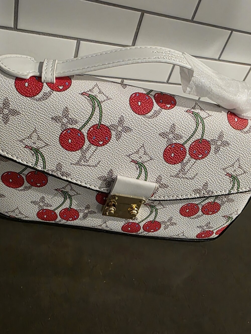 Cherry Print Crossbody Bag with Gold Hardware - Picture 2 of 5